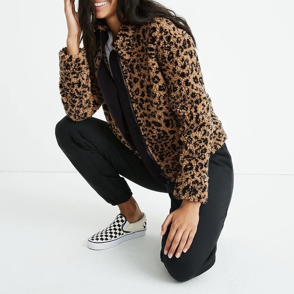 Madewell Sherpa Bomber Jacket in Leopard Size Small - Picture 1 of 15